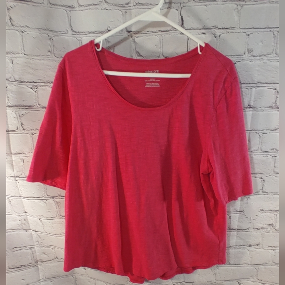 Chico's Ultimate Pink Fuscia Modal Crewneck Scallop T Shirt Large